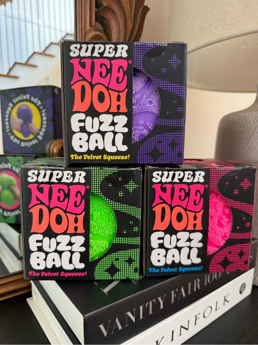 Super Fuzz Ball Plush Squeeze Toy - Purple, Green, Pink